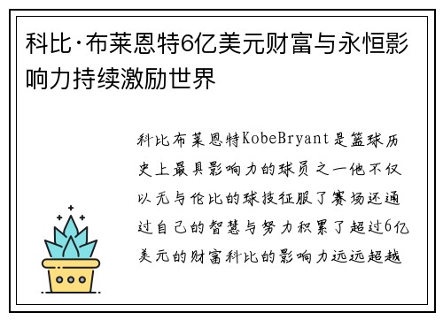 科比·布莱恩特6亿美元财富与永恒影响力持续激励世界